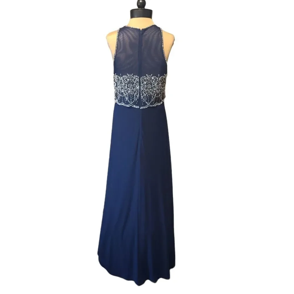 Cachet Embellished Navy Blue Long Dress Gown Size 10